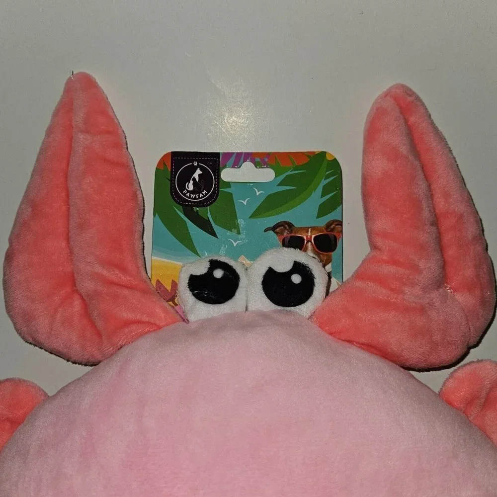 NEW Pawfam Pink Crab Plush Pet Dog Toy Squeaker 10
